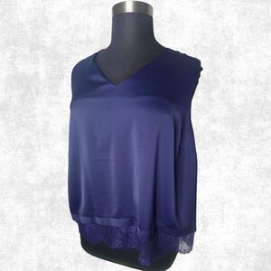 The Limited Navy Satin Tank Plus Size 1X Lace Hem Alt Witchy Festival Layer Top